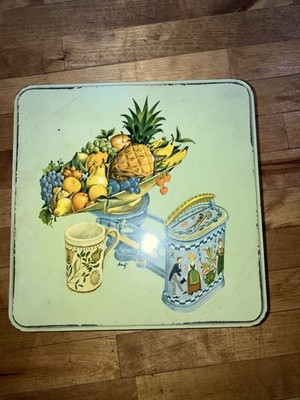Vintage Square Tin Green Fruit Design