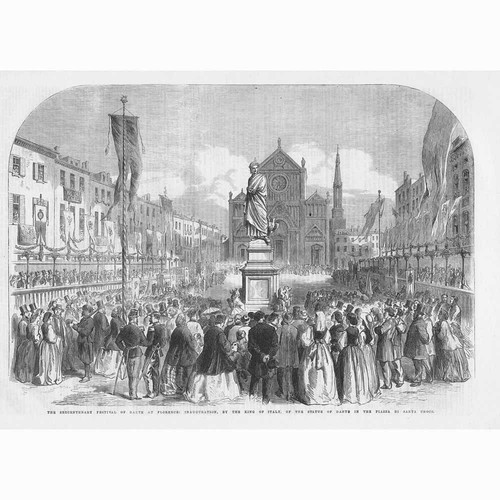 FLORENCE Sexcentenary Festival of the Birth of Dante - Antique Print 1865