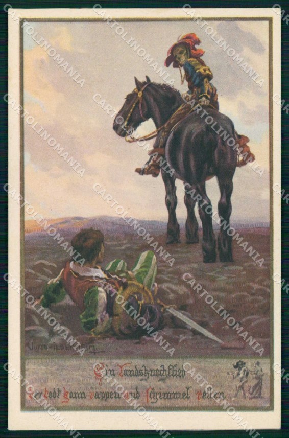 Artista Firmato Fr. Jung Skeleton Cavallo Cheval Horse cavallo 940 cartolina KF6252