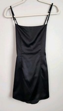 Superdown Dress Medium Black Satin Open Back Mini Short