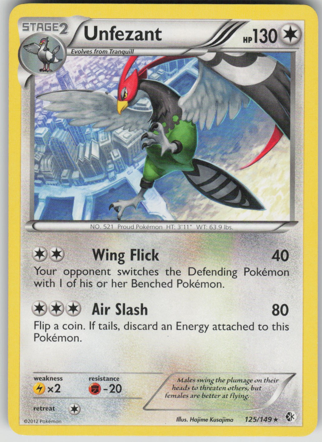 Pokemon TCG Unfezant Rare Boundaries Crossed 125/149