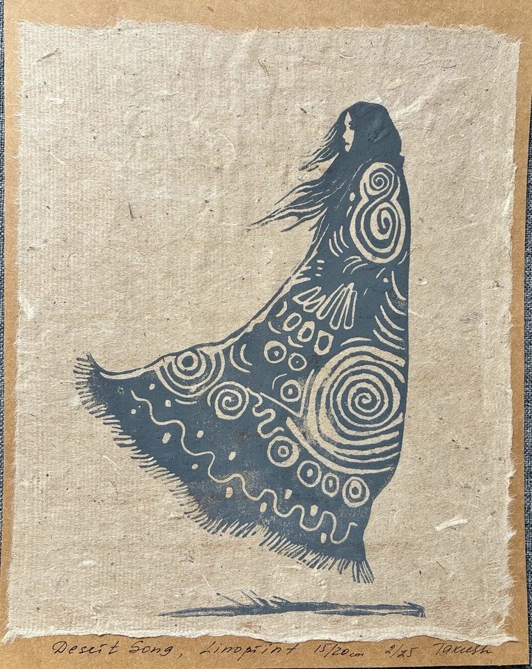 Original Linolschnitt Druck “Desert Song” 20/25 cm, Handgefertigt - Bild 1 von 3