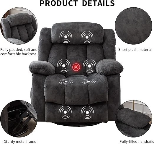 Серое мягкое ручное массажное поворотное кресло-качалка CANMOV с подогревом и вибрацией - Изображение 2 из 4