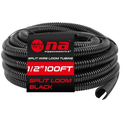 1/2'' x 100 ft Split Wire Loom (LM-12-100 BLK), Flexible, -Resistant Protectiv...