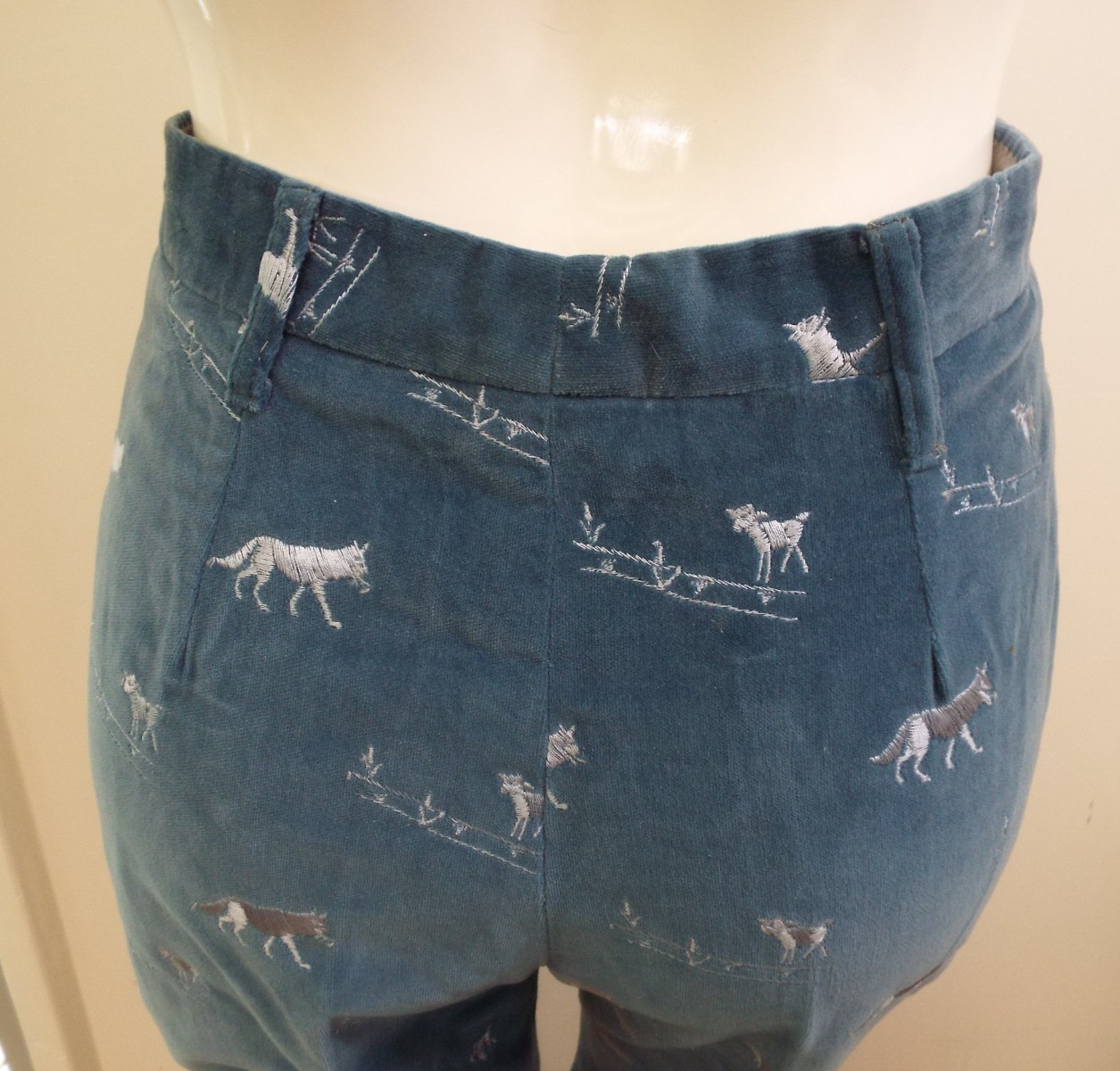 Vintage 1970s De Noyer Blue Cotton Velvet Pant Suit 38 Wolf Lamb James Borynack