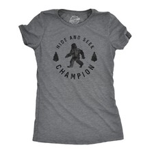 Womens Hide and Seek Champion T shirt Funny Bigfoot Sasquatch Vintage Graphic