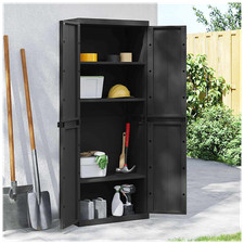 Outdoor Storage Cabinet Black 65x37x165cm PP Weatherproof Lockable Adj Shelf Dry