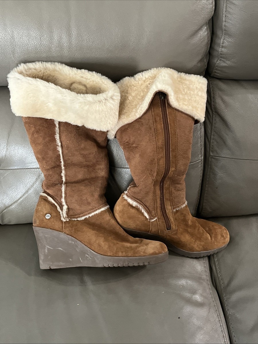 UGG® AUSTRALIA SANDRA 5449 CHESTNUT SHEEPSKIN KNEE HIGH BOOTS Size
