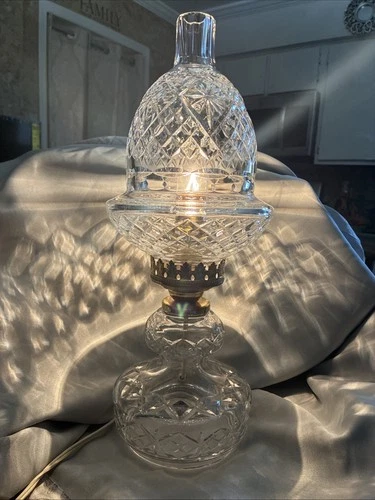 Vintage Waterford Crystal Acorn Hurricane Electric Lamp 17” Stunning.