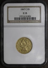 1847-C (F15) Liberty Head Half Eagle $5 NGC - Charlotte Gold!