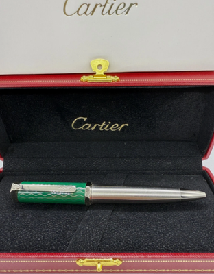 Cartier Santos de Cartier Ballpoint Sign Pen Green Silver Limited