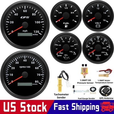 6 Gauge Set with Sensor 110MM GPS Speedometer 120MPH Tachometer 8000RPM Gauge US
