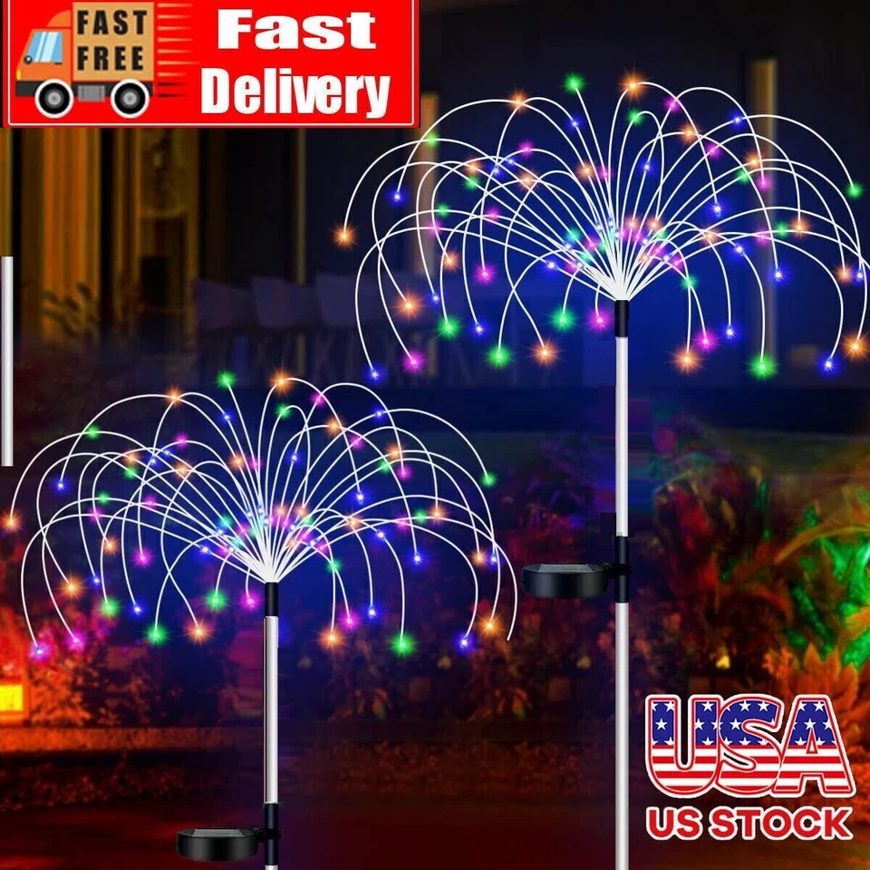 Solar Firework Lights String Outdoor Waterproof 150 LED Path Lawn Garden Decor - Image 2 of 4