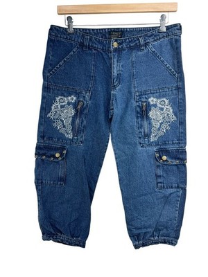Venus Floral Embroidered Cropped Jogger Jeans Womens 12