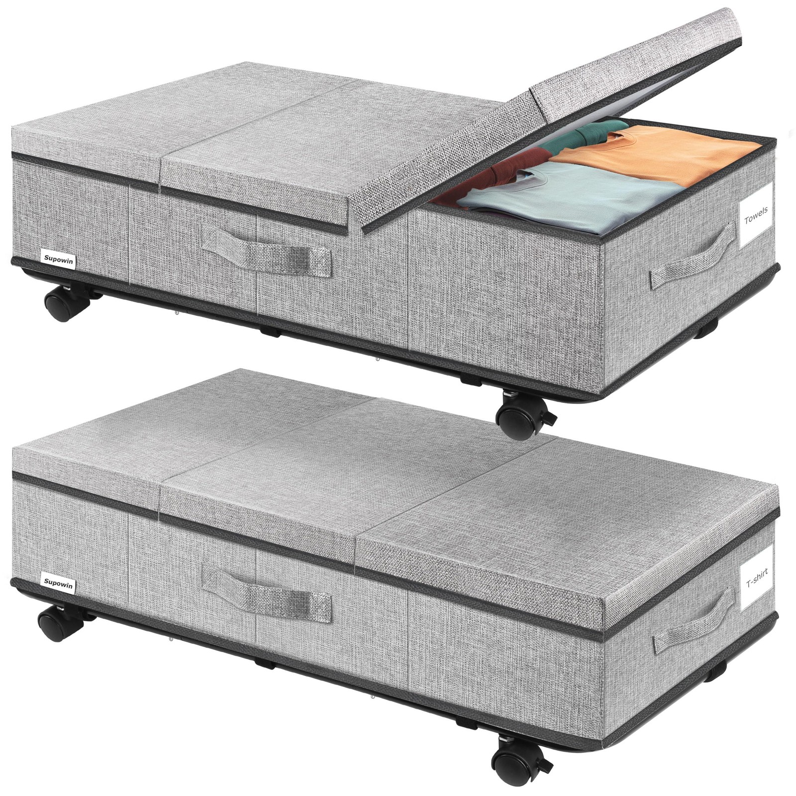 Under Bed Storage with Wheels, Rolling Underbed Storage Containers with Lids,...