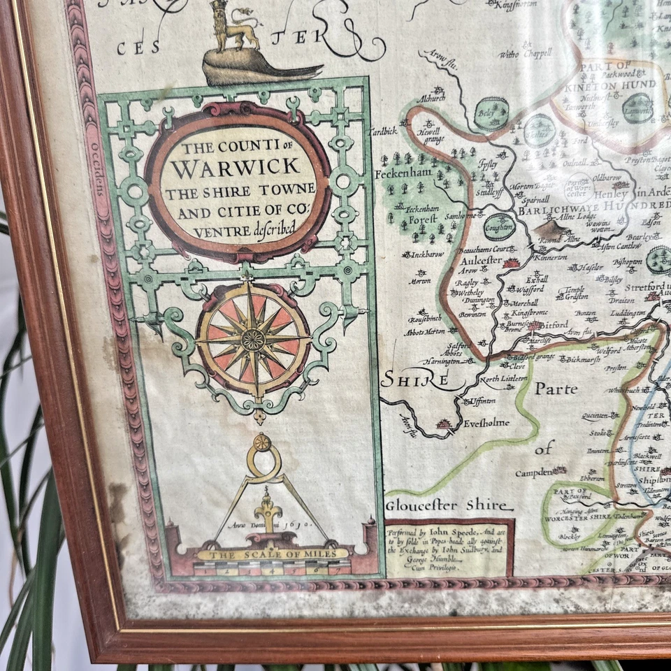 Original Large Map By John Speed of Warwickshire Hand Coloured Circa 1610 - Image 2 of 4