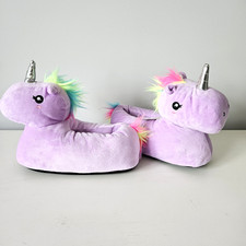 Purple Unicorn Kids Slippers Size 7.5 - 9 with Rainbow Mane Tale and Silver Horn