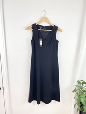 Talbots 2P Black Sleeveless V Neck Fit Flare Midi Dress Women’s 2 Petite New 