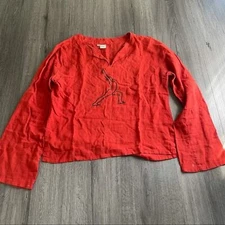 Rust Orange Split Neck Gauzy Yoga Long Sleeve Shirt Size S/M Minimalist Sheer