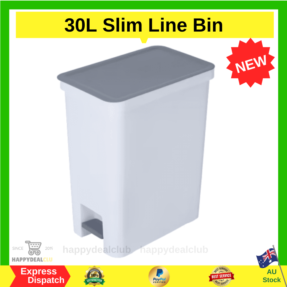 Rubbish Bin Home Kitchen 30L Slim Line Waste Storage With Pedal Anko AU