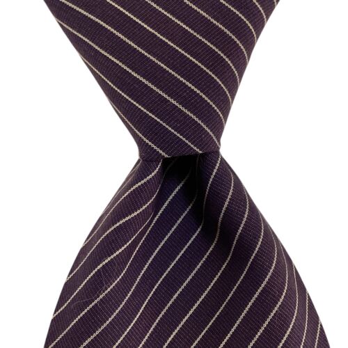 IKE BEHAR Mens 100% Cotton Necktie 57 3/8" USA Designer STRIPED Purple/White EUC