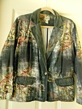 Chico's Wmn's Size 2, Black/White/Red Printed Blazer, 1 Button Close, 2 Pockets