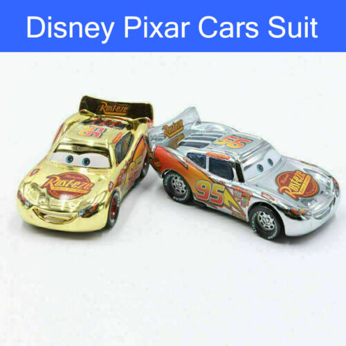 2Pcs Disney Pixar Cars Lightning Golden Diecast McQueen 1:55 Silver Loose Boys - Afbeelding 1 van 10