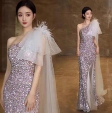 Gorgeous One Shoulder Shine Sequins Bodycon Fishtail Gown Party Evening Dresses