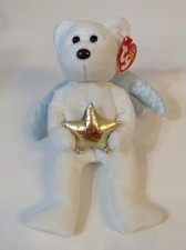 Ty Original Beanie Babies Star angel bear blue wings gold color star DAMAGED TAG