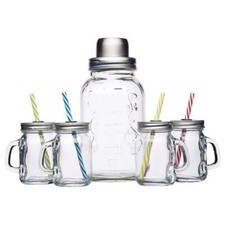 Vintage Style Glass Cocktail Set Cocktail Shaker & 4 Mini Drinking Jars BarCraft