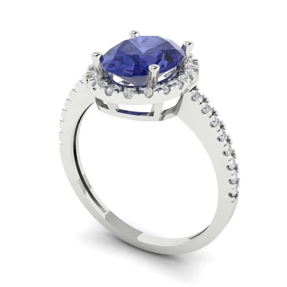 2.27 cttw Oval-Cut Simulated Tanzanite Halo Engagement Ring (14K White Gold) - Image 2 of 4