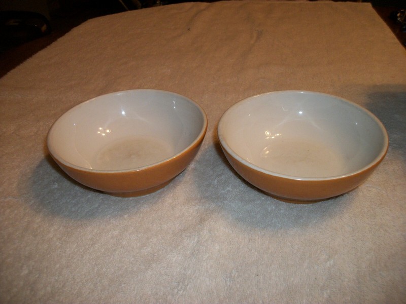 Two Homer Laughlin Bowls  - Tan with White Insides