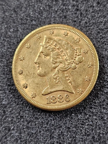 🌟 1886-S Liberty Head Gold $5 Half-Eagle US Coin