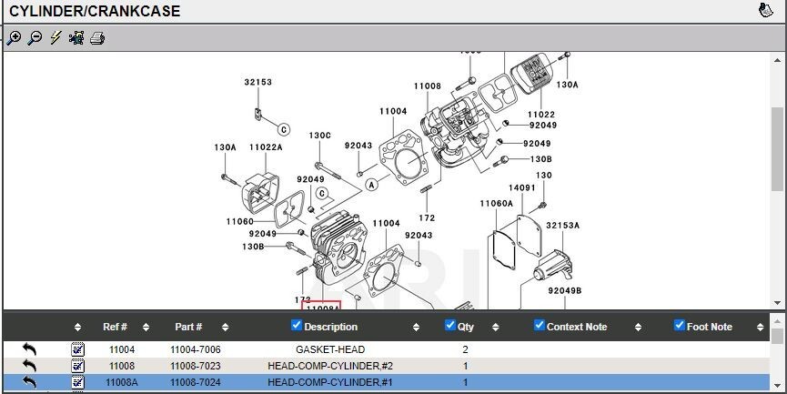 Genuine Kawasaki 11008-7024 Head #1 FH601D FH601V FH641D FH641V