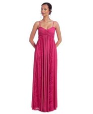 Jewel Badgley Mischka Pleated Mesh Lace and Georgette Gown Front Slit Sz 4 PINK