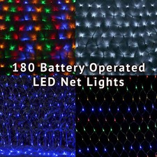 180 Battery Operated LED Christmas Mesh Net Lights Indoor Outdoor - 1.8m x 1.2m
