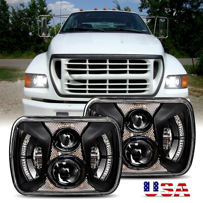 Pair DOT 7x6 5x7'' LED Headlights H4 DRL Water-proof For Ford F650 F750 2000-2015