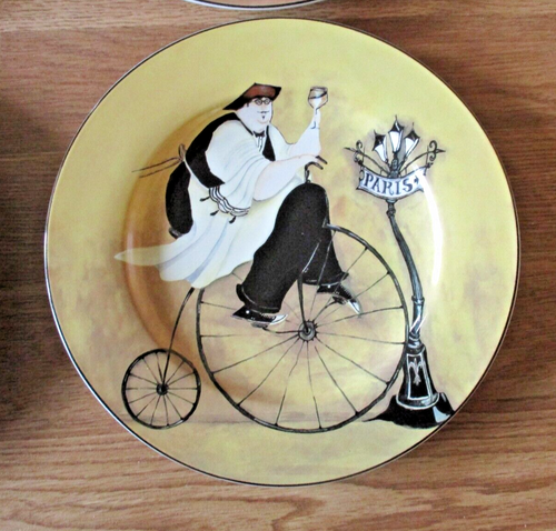 CHEFS TO GO Bicycles Jennifer Garant 8.25" Salad Snack Plates Sakura Set of 4 - Picture 4 of 6