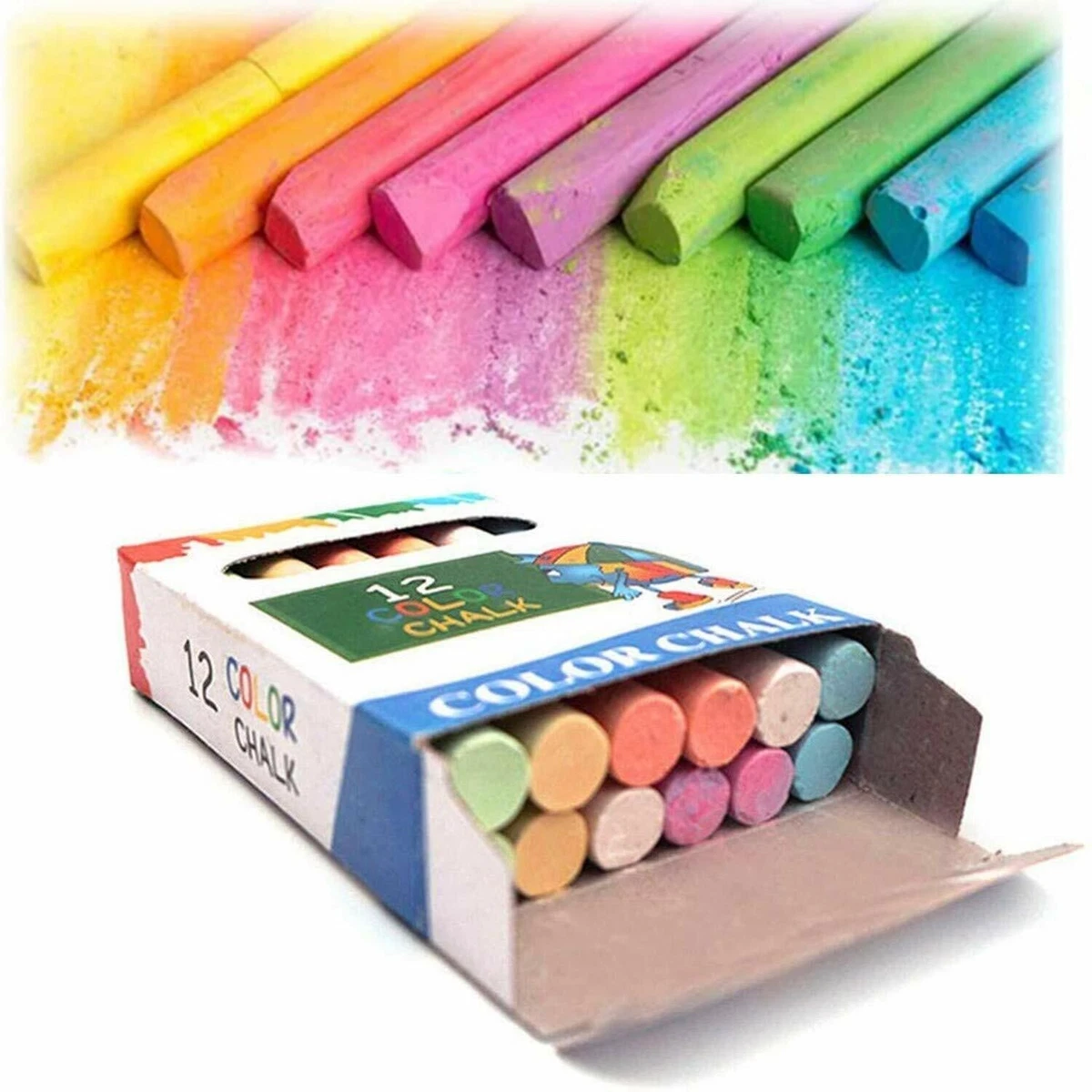 12x Chalk Sticks Boxed Kids Playground School Art Blackboard Pub White or  Color