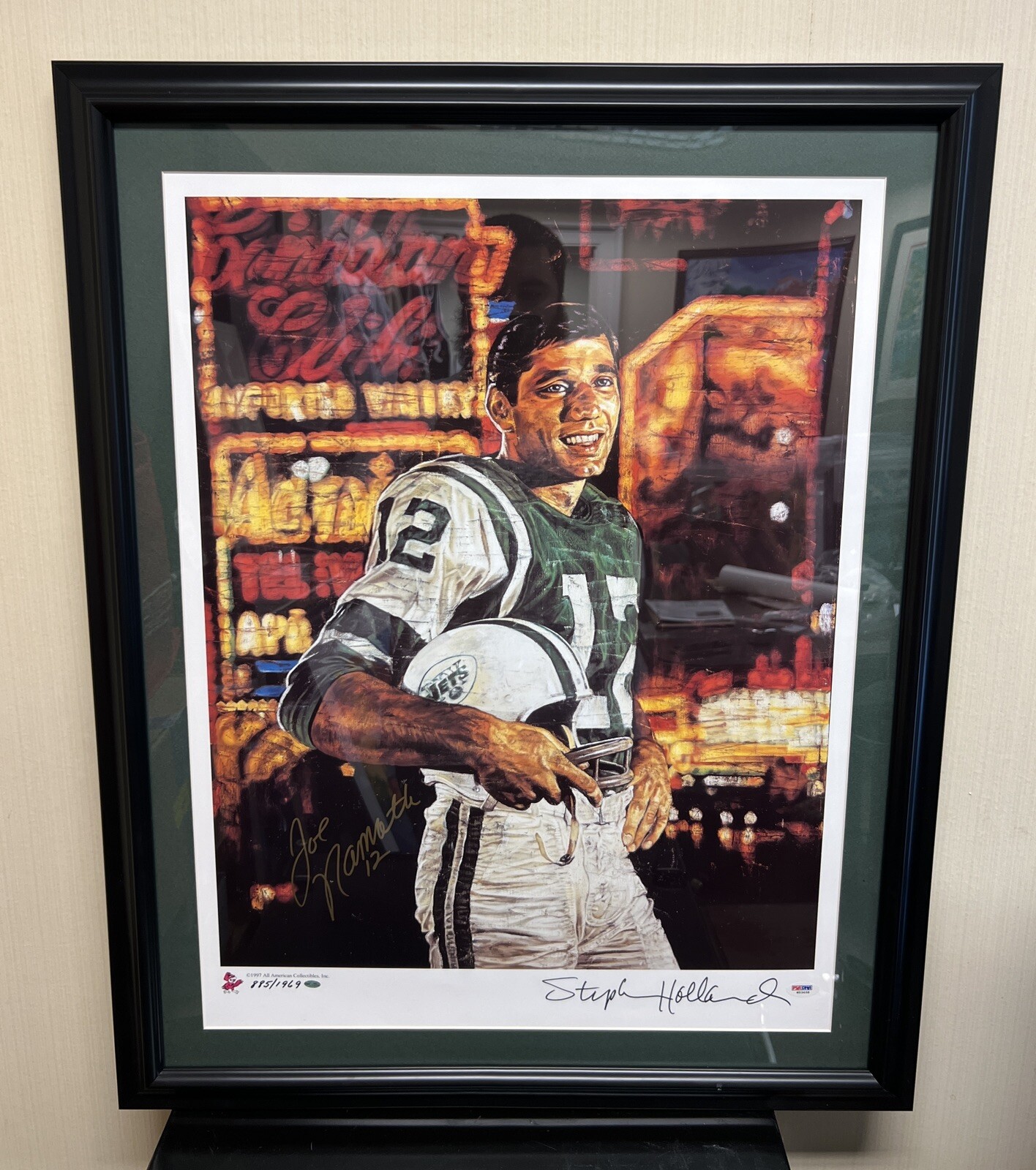 Joe Namath Autographed Signed Framed 24X31 Stephen Holland Lithograph Poster PSA COA 