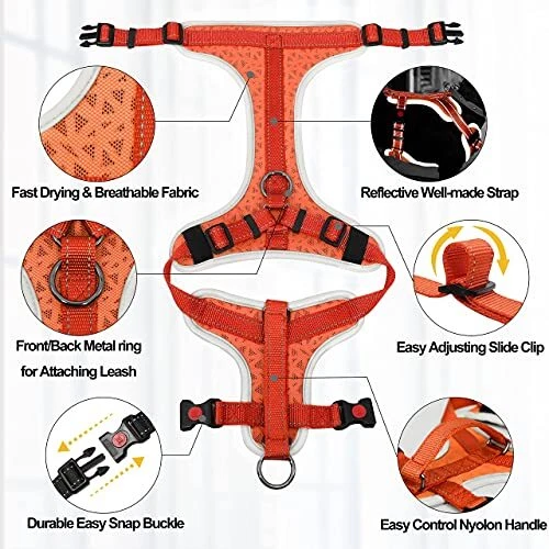 Dog Harness No Pull, Dog Vest Harness with Dog S (Chest: 19.7-23.6") Orange