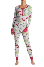 Munki Munki Women's Holiday Llama Print Thermal Long John Pajama Set  Sz S   #3 