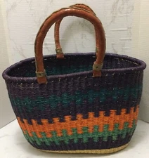 Woven Traditional African Bolga Basket With Double Handles Large