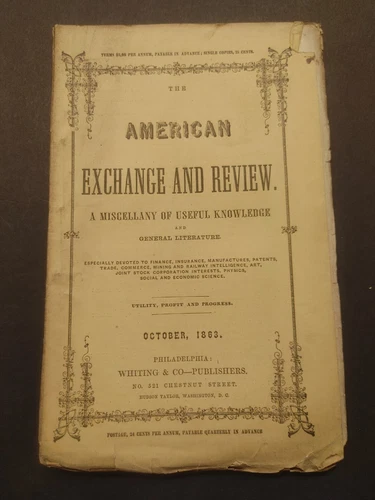 Scarce Oct. 1863 American Exchange & Review An Expositor Of Social & Economic 