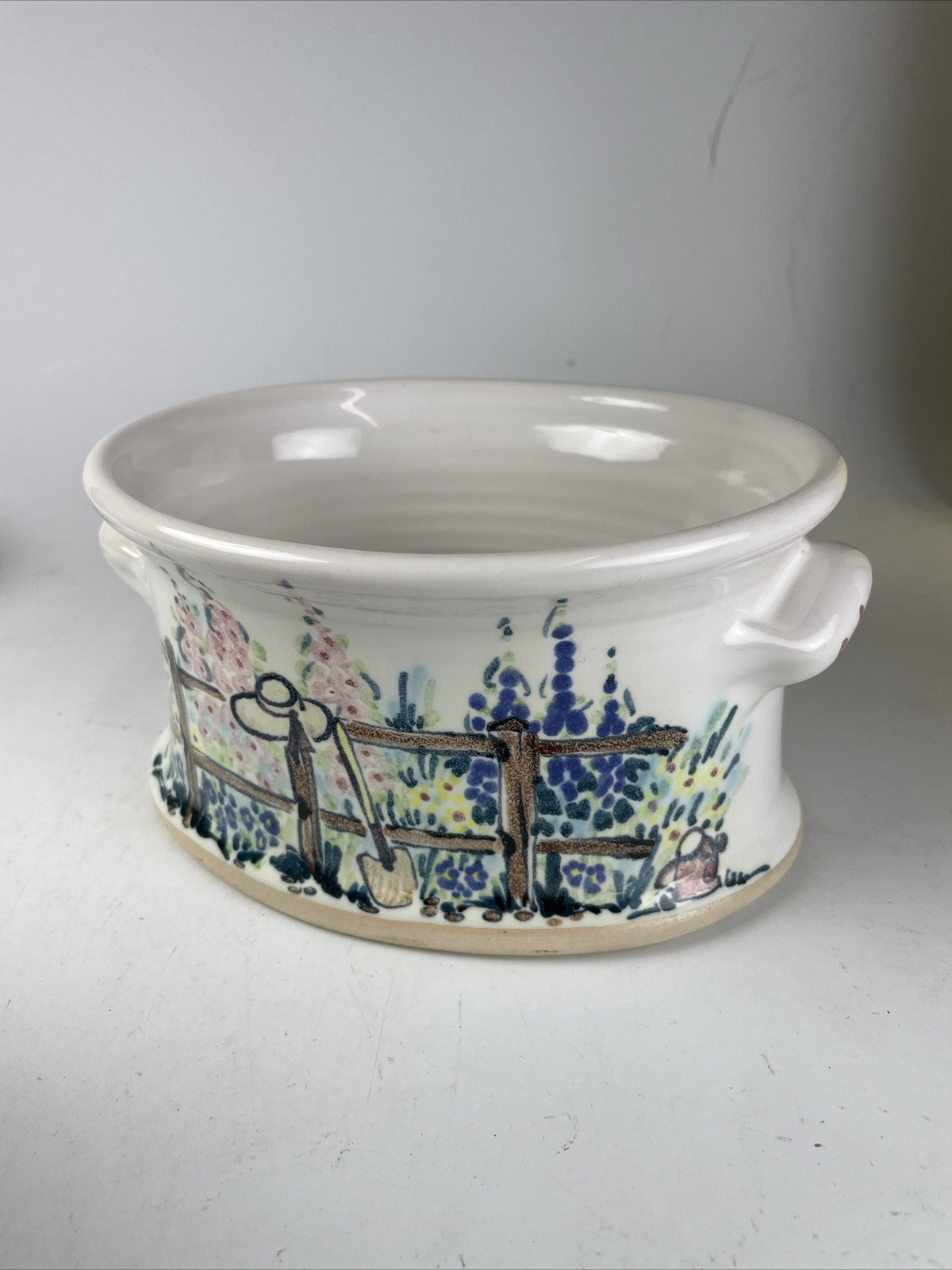 Buffalo Mountain Pottery Oval Planter Flower Garden Scene, Mtn