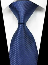 New Classic Solid Striped Dark Blue 100% Silk Men's Necktie Neck Tie 3.15''(8CM)