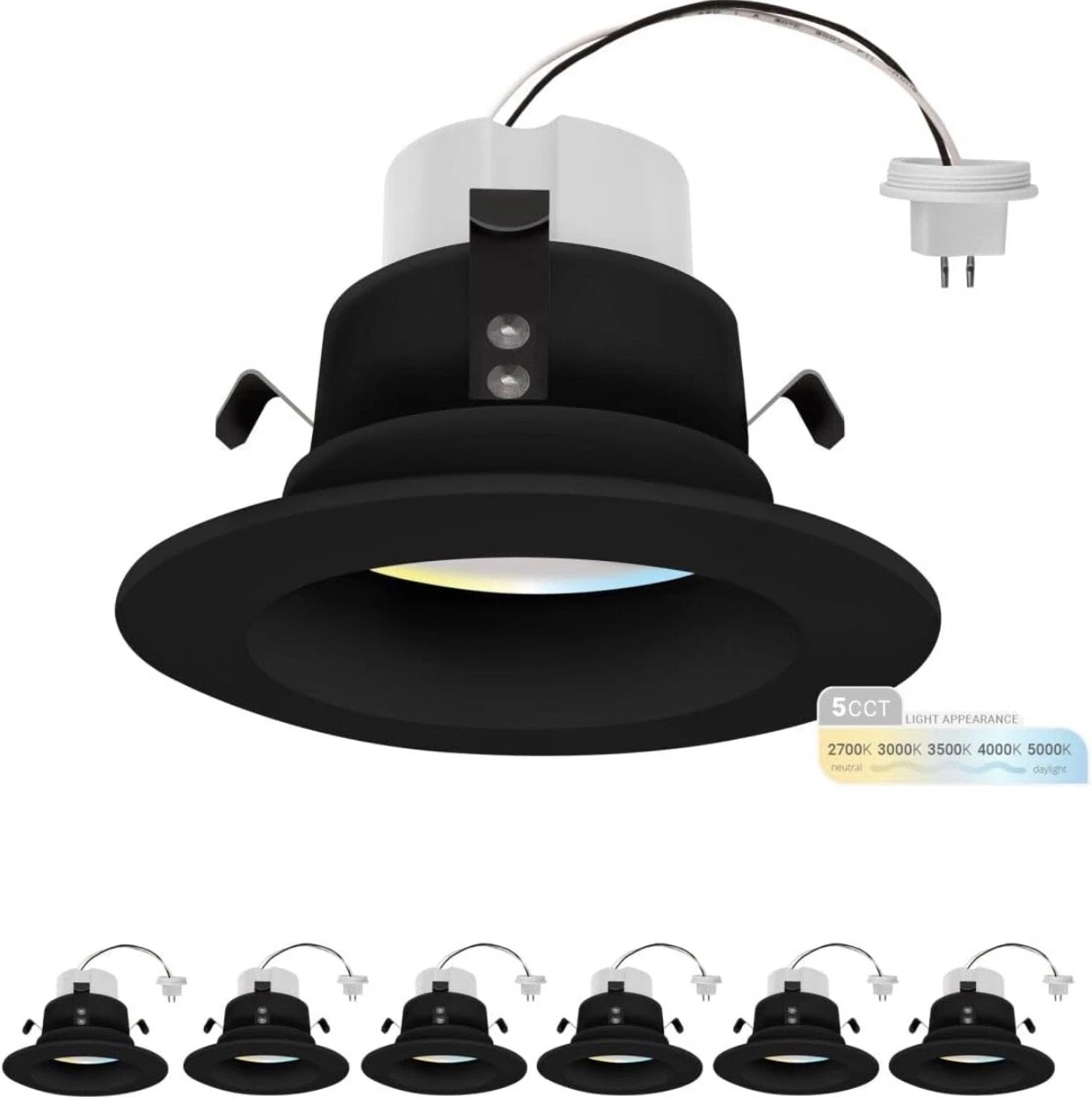 Black 4 Inch Gimbal Retrofit LED Recessed Lighting, 5CCT Selectable (6 PACK)