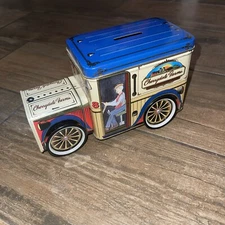 Vintage Tin Cherrydale Farms Coin Bank Truck with Moving Wheels