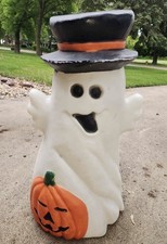 Vintage Ghost Top Hat Waving Pumpkin Halloween 31  Plastic Blow Mold WORKS