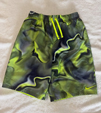 Nike Boys XL Abstract Green/Black Board Shorts Swim Trunks Drawstring Elastic